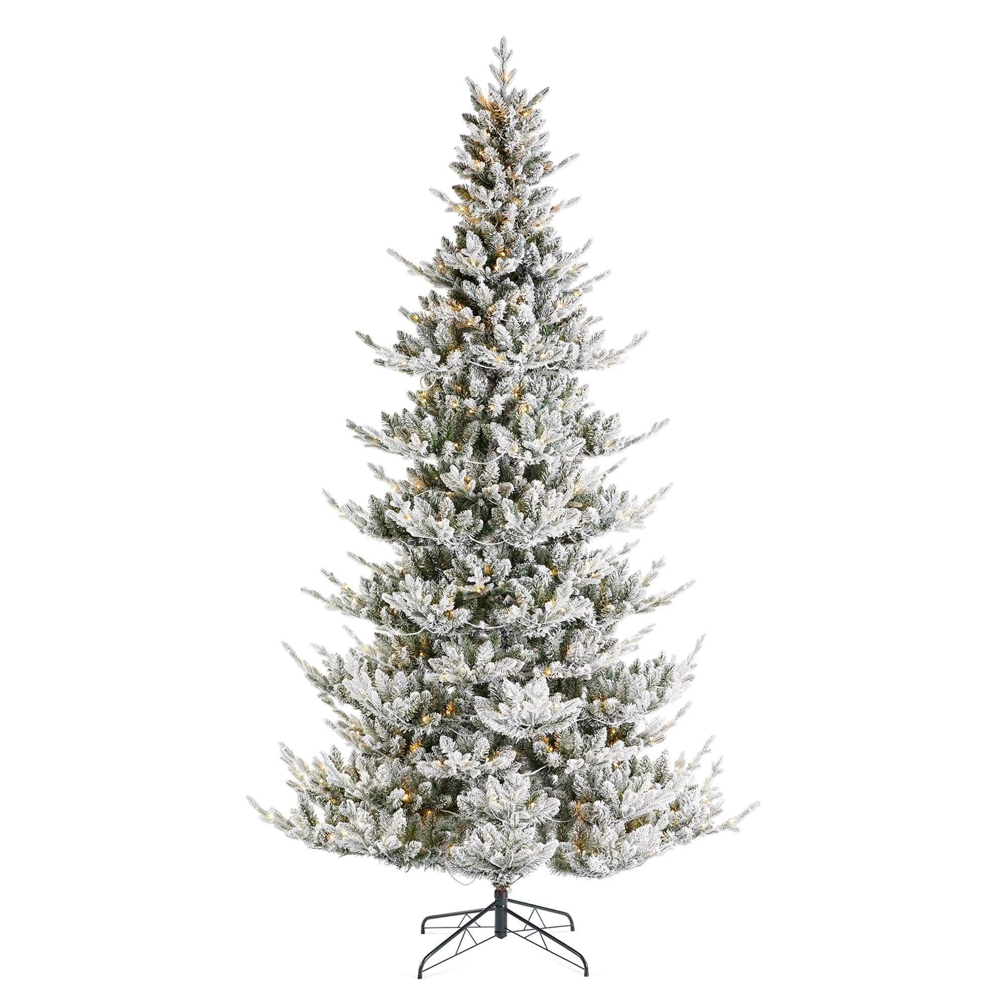 Glitzhome® 9ft Pre-Lit Flocked Upward Slim Fir Artificial Christmas Tree, Warm White LED Lights